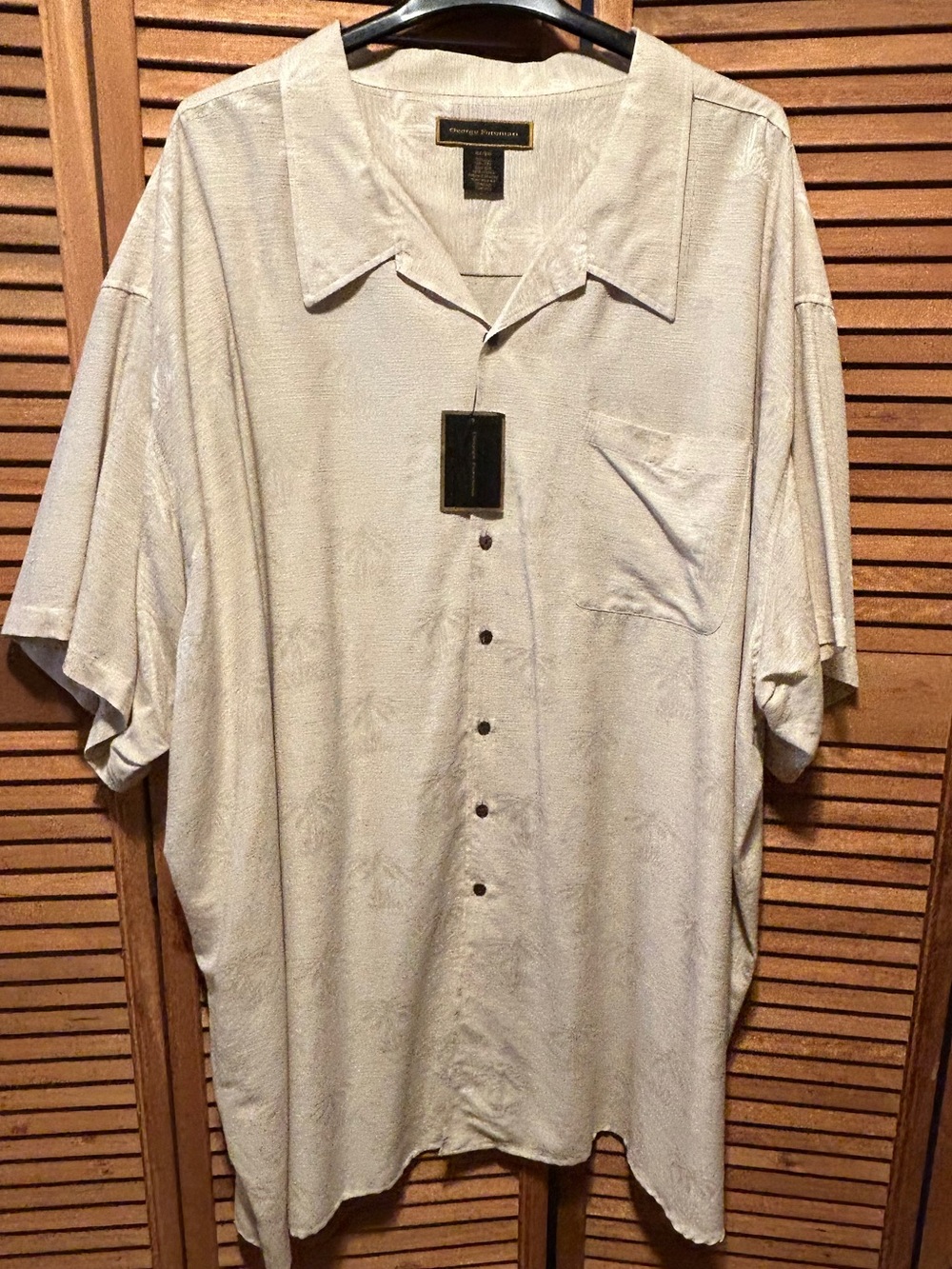 George Foreman Beige Palm Tree Print Hawaiian Camp Shirt